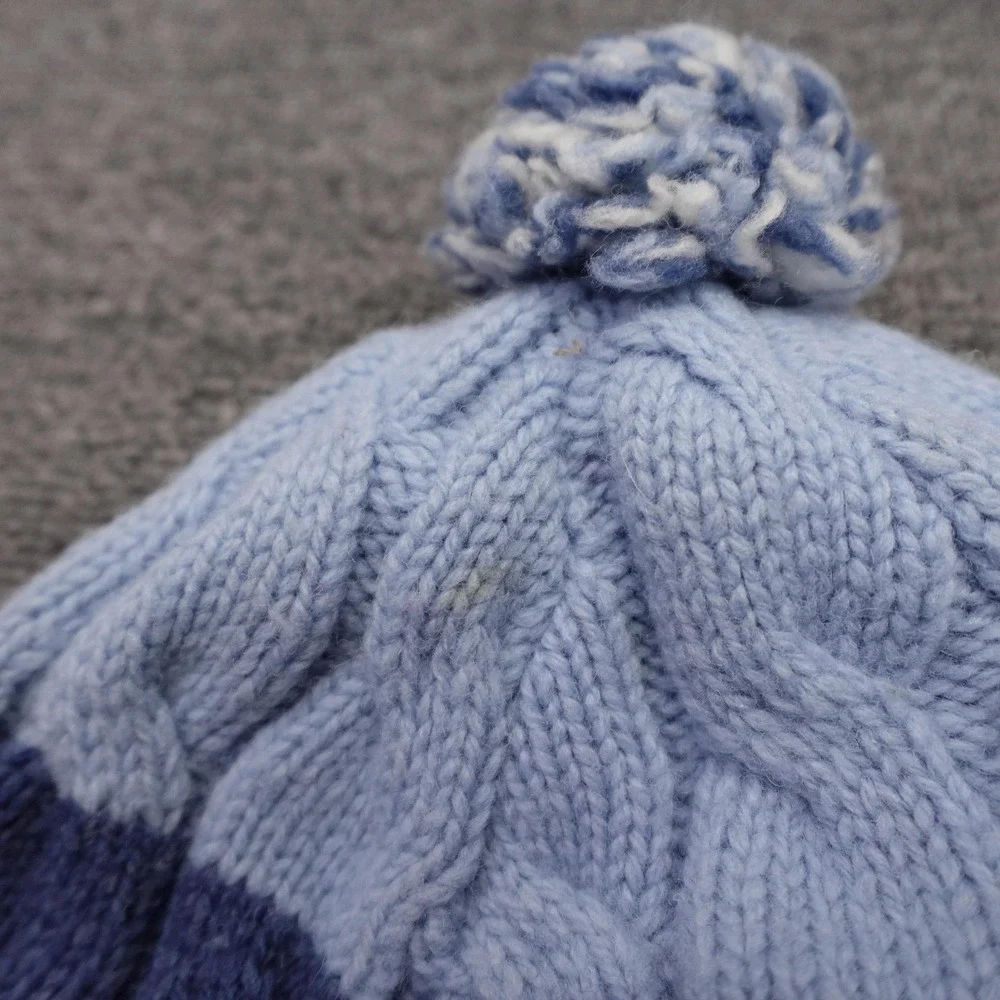 Patagonia Hat Beanie Fitted Mens One Size Blue Cable Knit Cuffed Pom Winter